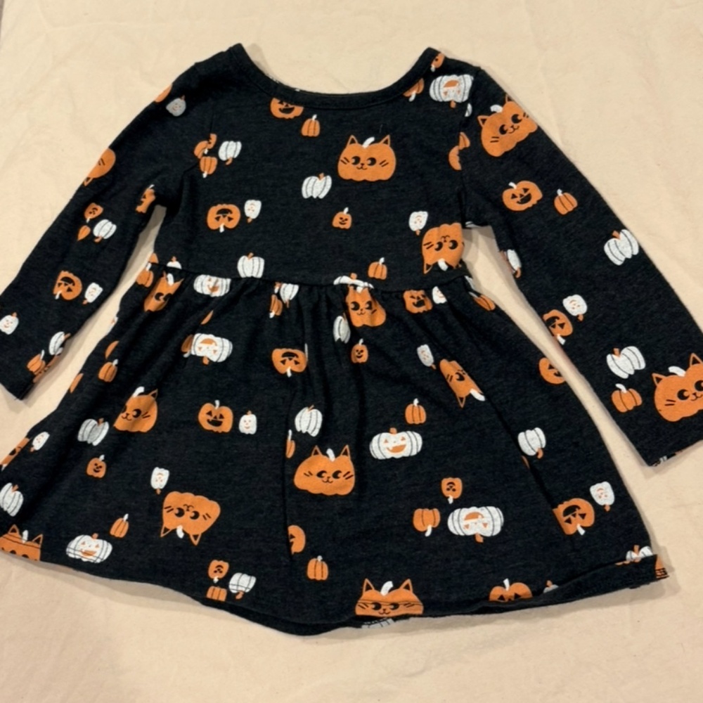 Cat & Jack pumpkin dress 18m, gray long sleeve, Halloween, kitty, fall